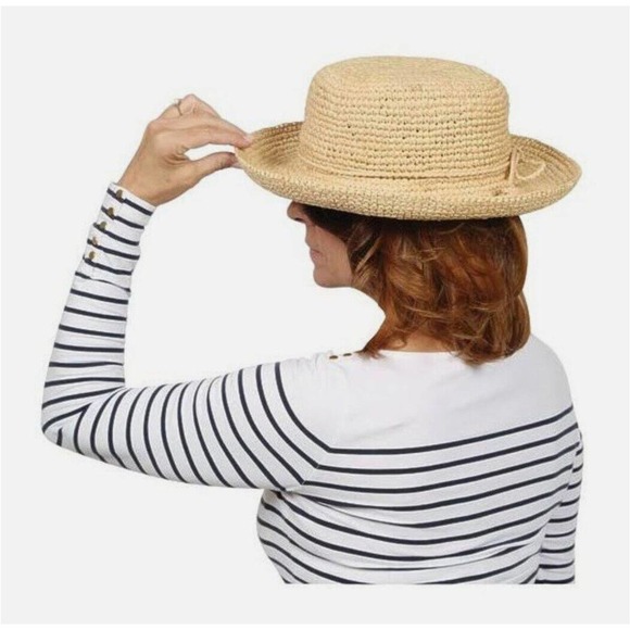 Scala Womens Crochet Raffi Crushable Handcrafted Packable Natural One Size Hat - Picture 1 of 9